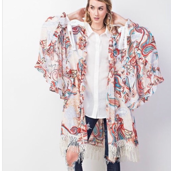 ☀️BLUE PAISLEY BOHO FLARE SLEEVES CARDIGAN - Picture 6 of 8